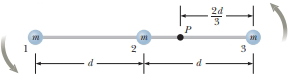 Chapter 11, Problem 37AP, A rigid, massless rod has three particles with equal masses attached to it as shown in Figure 
