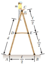 Chapter 12, Problem 41AP, A stepladder of negligible weight is constructed as shown in Figure P12.40, with AC = BC = . A 