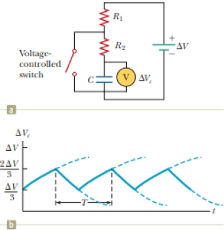 Chapter 27, Problem 51CP, The switch in Figure P27.51a closes when Vc23Vand opens when Vc13V. The ideal voltmeter reads a 