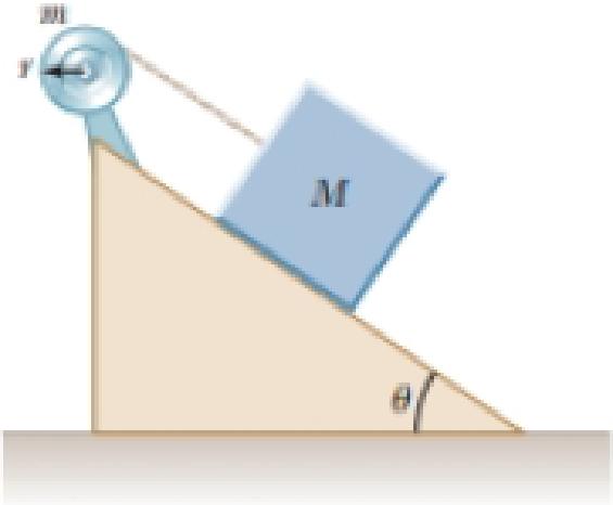 Chapter 10, Problem 92CP, A cord is wrapped around a pulley that is shaped like a disk of mass m and radius r. The cords free 