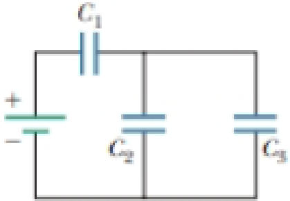 Chapter 25, Problem 10P, Three capacitors are connected to a battery as shown in Figure P25.10. Their capacitances are C1 = 