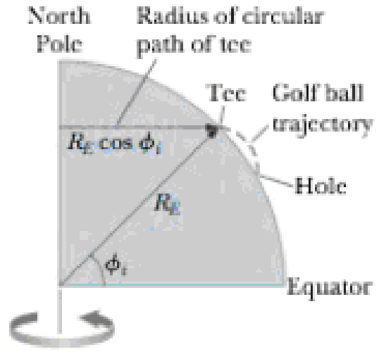 Chapter 6, Problem 67CP, A golfer tees off from a location precisely at i = 35.0 north latitude. He hits the ball due south, 