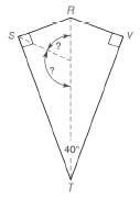 Chapter 4.2, Problem 36E, RSTV is a kite, with RSST and RVVT. If mSTV=40, how large is the angle formed a by the bisectors of 