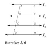 Chapter 5.6, Problem 6E, Given: l1l2l3l4,AB=7,BC=5,CD=4,EF=6 Find: FG,GH,EH 
