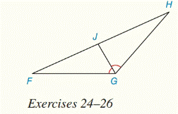 Chapter 5.CR, Problem 24CR, For Review Exercises 24 to 26, GJ bisects FGH Given: FG=10,GH=8,FJ=7 Find JH. 