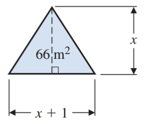 Chapter 11.1, Problem 31E, The area of a triangle is 66 m2, and its base is 1 m more than the height. (See Illustration 2.) 
