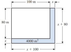 Chapter 11.3, Problem 12E, The area of a rectangular lot 80 m by 100 m is to be increased by 4000 m2. (See Illustration 5.) The 