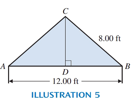 Chapter 14.5, Problem 14E, a. Find angles A and ABC in the roof in Illustration 5. ILLUSTRATION 5 AC=BC b. Find length CD 