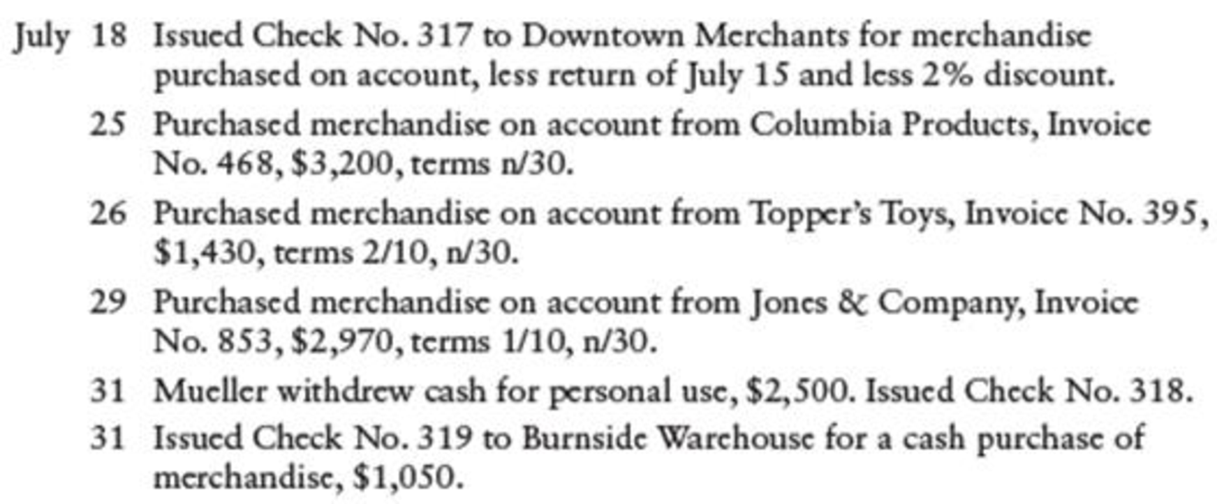 Chapter 12, Problem 12SPB, PURCHASES JOURNAL, CASH PAYMENTS JOURNAL, AND GENERAL JOURNAL Debbie Mueller owns a small retail , example  2