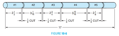 Chapter 10, Problem 30A, Five pieces are cut from the length of round stock shown in Figure 10-6. After the pieces are cut, 