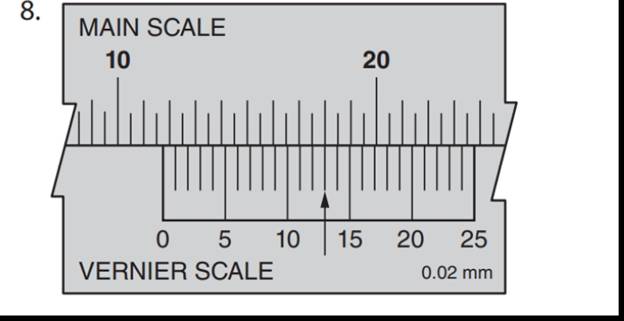Read the metric vernier caliper measurements for the ...