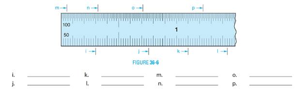 Chapter 38, Problem 14AR, Read measurements i-p on the enlarged 50ths and 100th graduated decimal-inch rule shown in Figure 