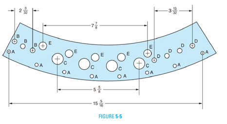 Chapter 5, Problem 16A, This sheet metal section shown in Figure 5-5 has five sets of drilled holes: A, B, C, D, and E. The 
