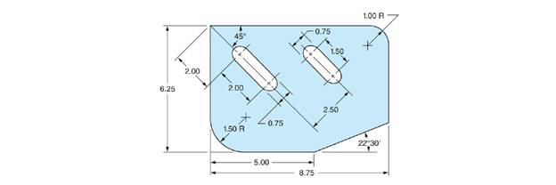 Chapter 57, Problem 15A, Lay out the gage shown. Make the layout full size using construction methods. Use a protractor only 