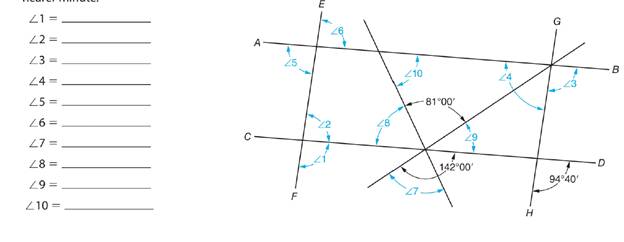 Chapter 56, Problem 12AR, Given: ABCD and FEGH . Determine the value of each angle, 1 through 10, to the nearer minute. 