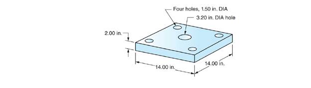 Chapter 62, Problem 21A, Solve these exercises. Find the weight of the steel baseplate shown. Steel weighs 490 pounds per 