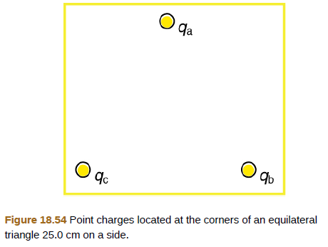 Chapter 18, Problem 49PE, Find the electric field at the location of qain Figure 18.54, given that qb=+10.00 C and qc= -5.00 