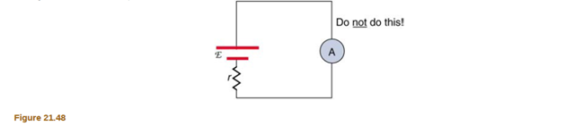 Chapter 21, Problem 24CQ, Why should you not connect an ammeter directly across a voltage source as shown in Figure 21.48? 
