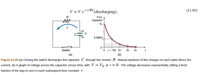Chapter 21, Problem 35CQ, When discharging a capacitor, as discussed in conjunction with Figure 21.39, how long does it take 
