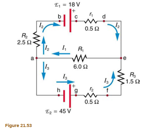 Chapter 21, Problem 41PE, Unreasonable Results Consider the circuit in Figure 21.53, and suppose that the emfs are unknown and 