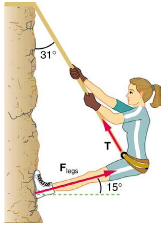 Chapter 5, Problem 17PE, Consider the 52.0-kg mountain climber in Figure 5.22. (a) Find the tension in the rope and the force 
