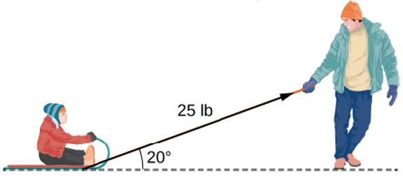 Chapter 2.3, Problem 177E, [T] A father is pulling his son on a sled at an angle of 20 with the horizontal with a force of 25lb 