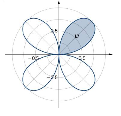 Chapter 5.3, Problem 154E, Evaluate the integral DrdA, where D is the region bounded by the part of the four-leaved rose r = 