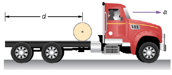Chapter 11, Problem 95CP, The truck shown below is initially at rest with solid cylindrical roll of paper sitting on its bed. 