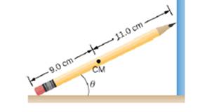 Chapter 12, Problem 70AP, A pencil rests against a corner, as shown below. The sharpened end of the pencil touches a rough 
