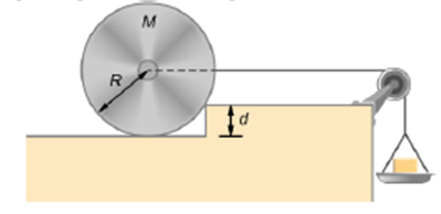 Chapter 12, Problem 78CP, Weights are gradually added to a pan until a wheel of mass M and radius R is pulled over an obstacle 