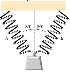 Chapter 5, Problem 87AP, As shown below, two identical springs, each with the spring constant 20 N/m, support a 15.0-N 