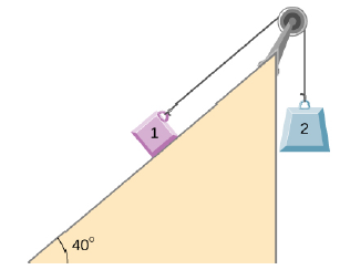 Chapter 6, Problem 45P, A 2.00 kg block (mass 1) and a 4.00 kg block (mass 2) are connected by a light sting as shown; the 