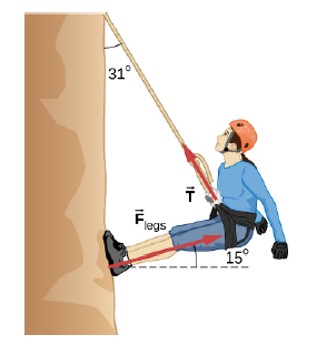 Chapter 6, Problem 61P, Consider the 52.0-kg mountain climber shown below. (a) Find the tension in the rope and the force 