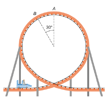 Chapter 6, Problem 73P, A child of mass 40.0 kg is in a roller coaster car that travels in a loop of radius 7.00 m. At point 