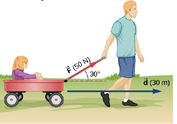 Chapter 7, Problem 28P, How much work is done by the boy pulling his sister 30.0 m in a wagon as shown below? Assume no 