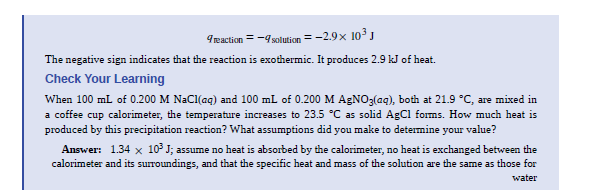 Chapter 9, Problem 28E, The reaction of 50 mL of acid and 50 mL of base described in Example 9.5 increased the temperature , example  2